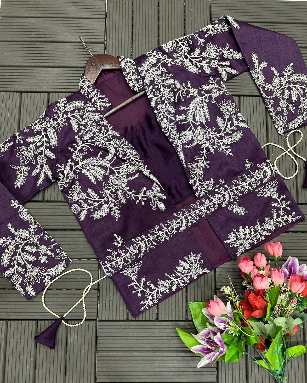 4-Piece Ready-to-Wear Saree with Embroidered Jacket & Belt