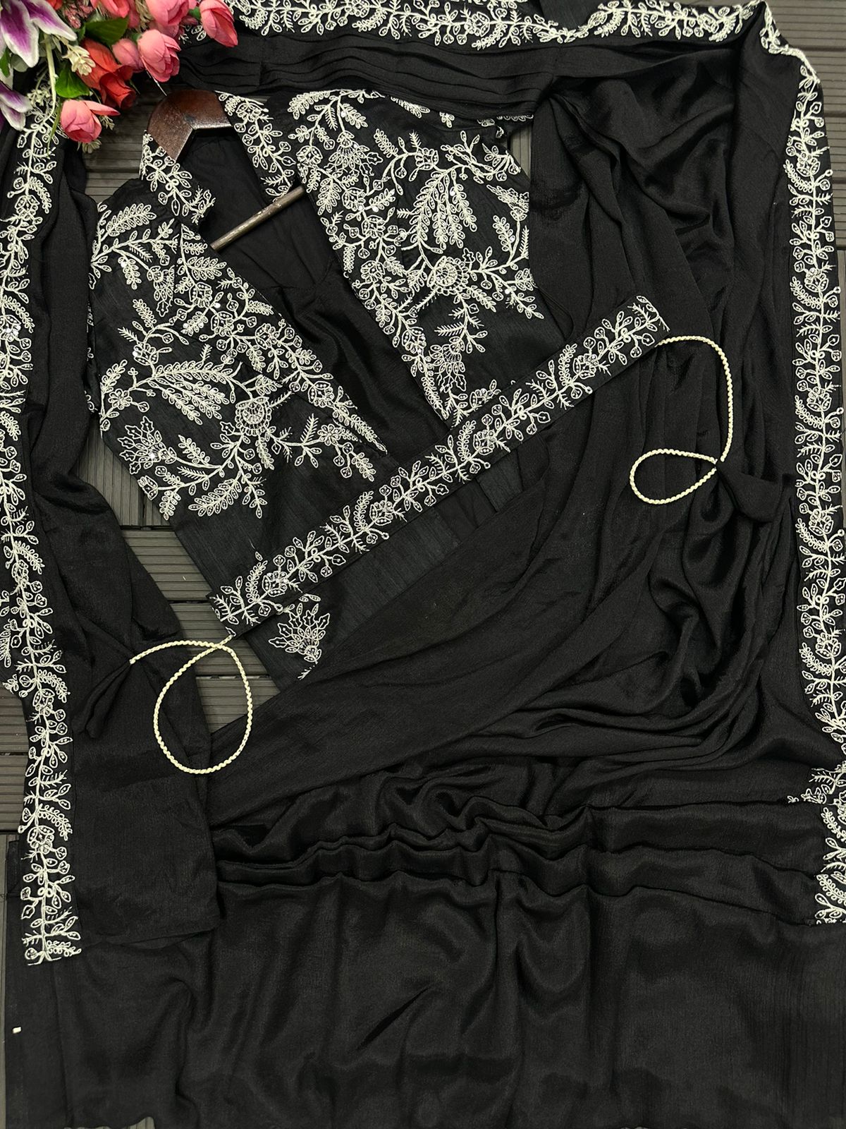 4-Piece Ready-to-Wear Saree with Embroidered Jacket & Belt