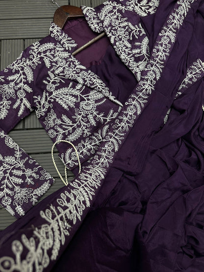 4-Piece Ready-to-Wear Saree with Embroidered Jacket & Belt