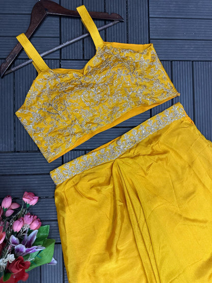 Draped Sharara, Blouse & Shrug with Sequence Work