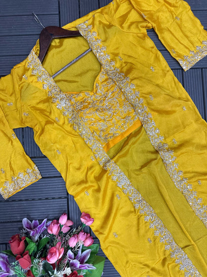 Draped Sharara, Blouse & Shrug with Sequence Work