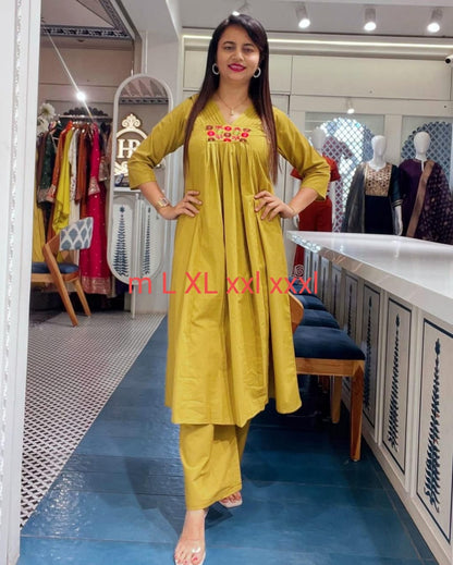 Super Hit Festive A-Line Kurti Set with Exquisite Yoke Embroidery