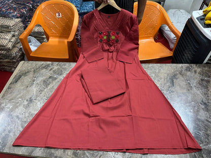 Super Hit Festive A-Line Kurti Set with Exquisite Yoke Embroidery