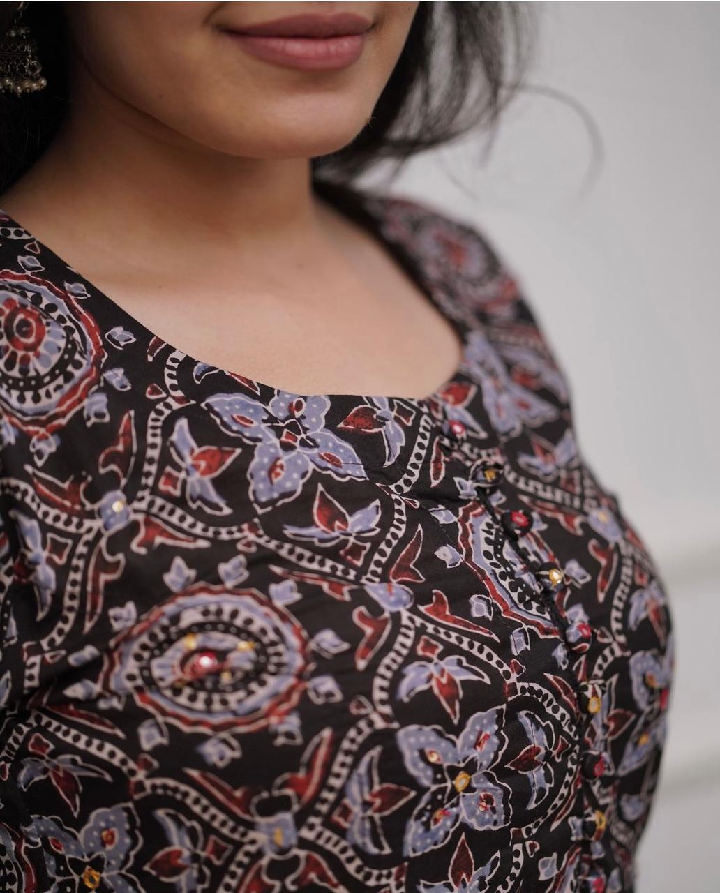 Women's Pure Cotton Block Print Kurta Set