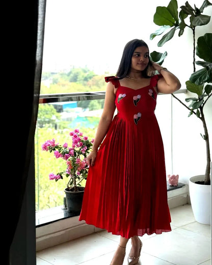 Designer Red Handwork Maxi Dress