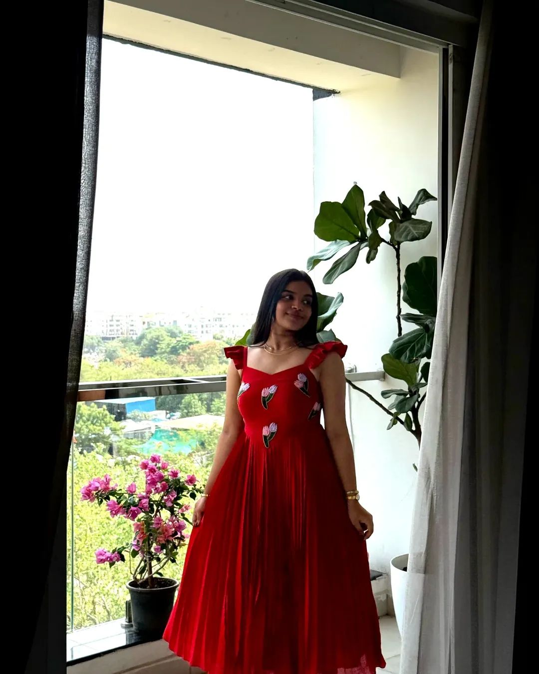 Designer Red Handwork Maxi Dress