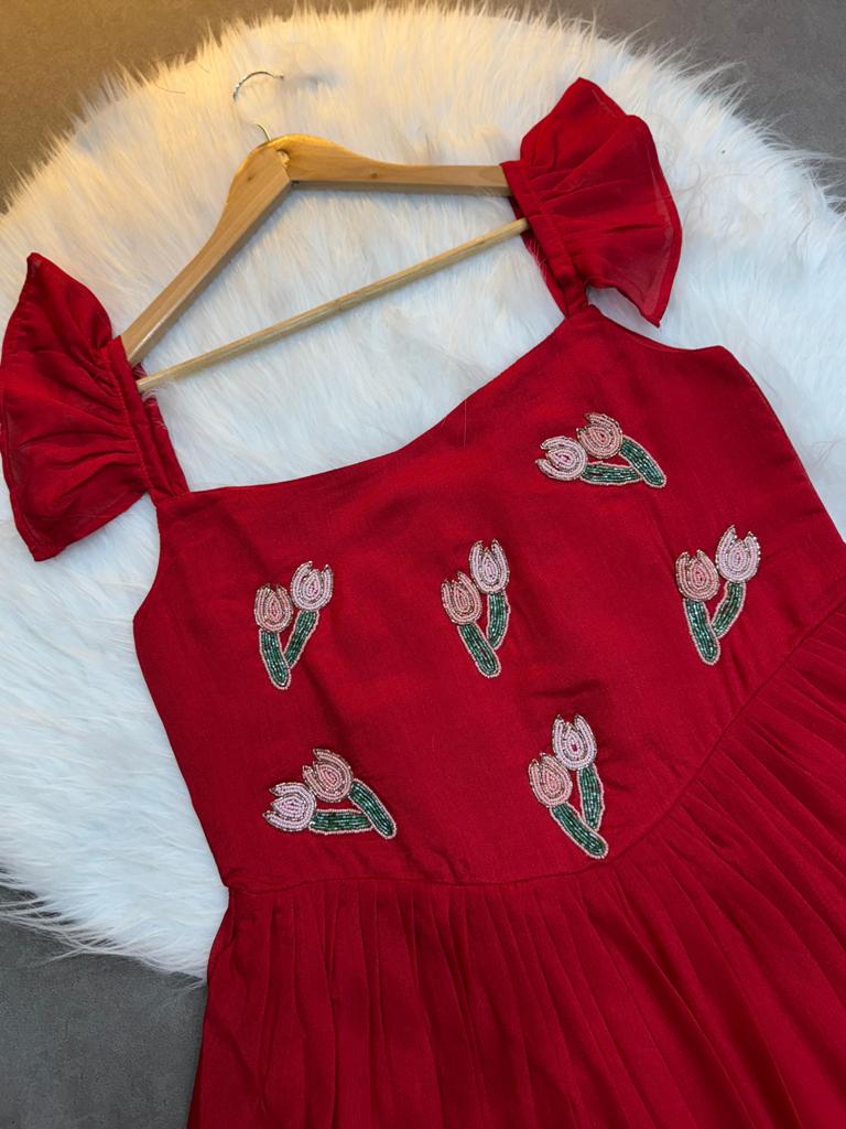 Designer Red Handwork Maxi Dress