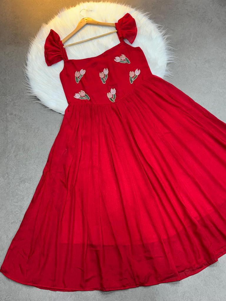 Designer Red Handwork Maxi Dress