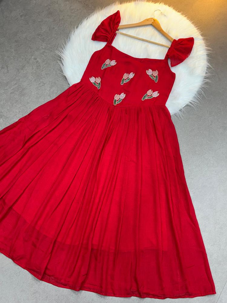 Designer Red Handwork Maxi Dress