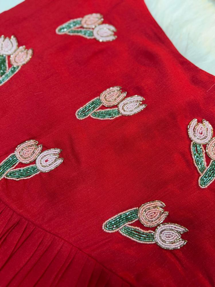 Designer Red Handwork Maxi Dress