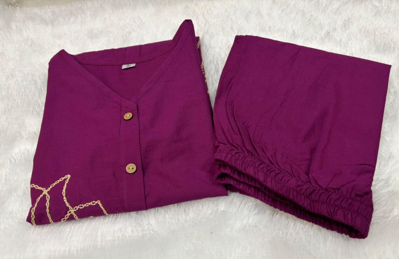 Women's Cotton 60*60 Co-ord Set with Floral Embroidery