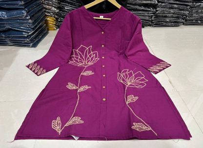 Women's Cotton 60*60 Co-ord Set with Floral Embroidery