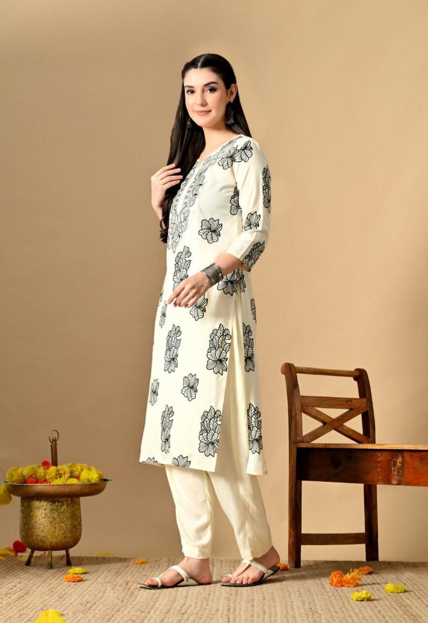 Women's Poly Rayon Kurti with Embroidery & Print