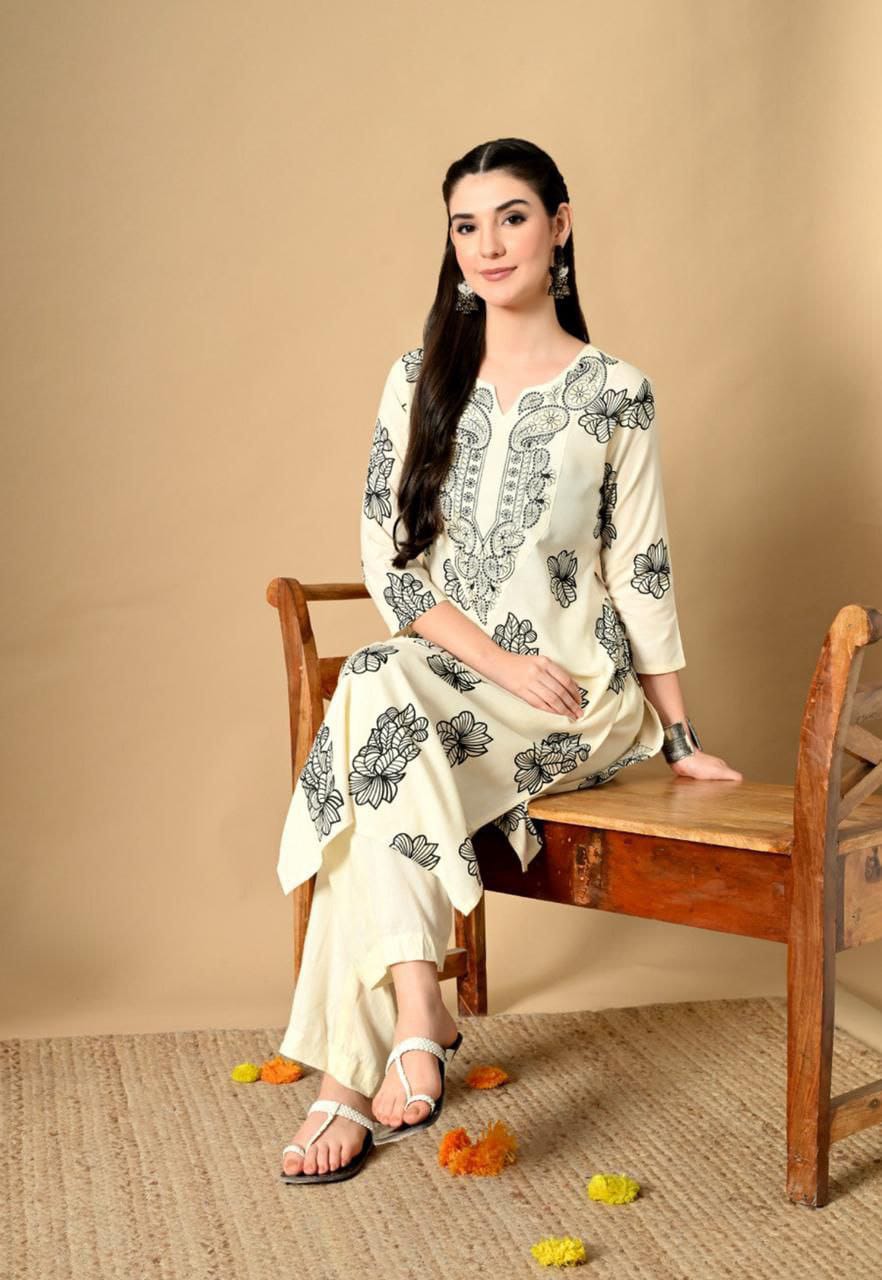 Women's Poly Rayon Kurti with Embroidery & Print
