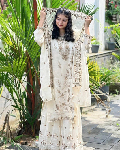 Designer Chinon Silk Sharara Set with Heavy Zari & Sequins Embroidery