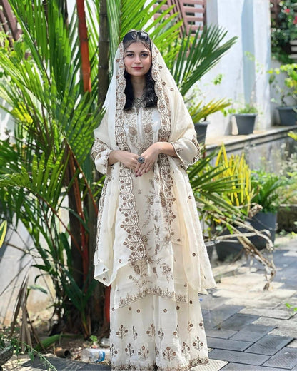 Designer Chinon Silk Sharara Set with Heavy Zari & Sequins Embroidery