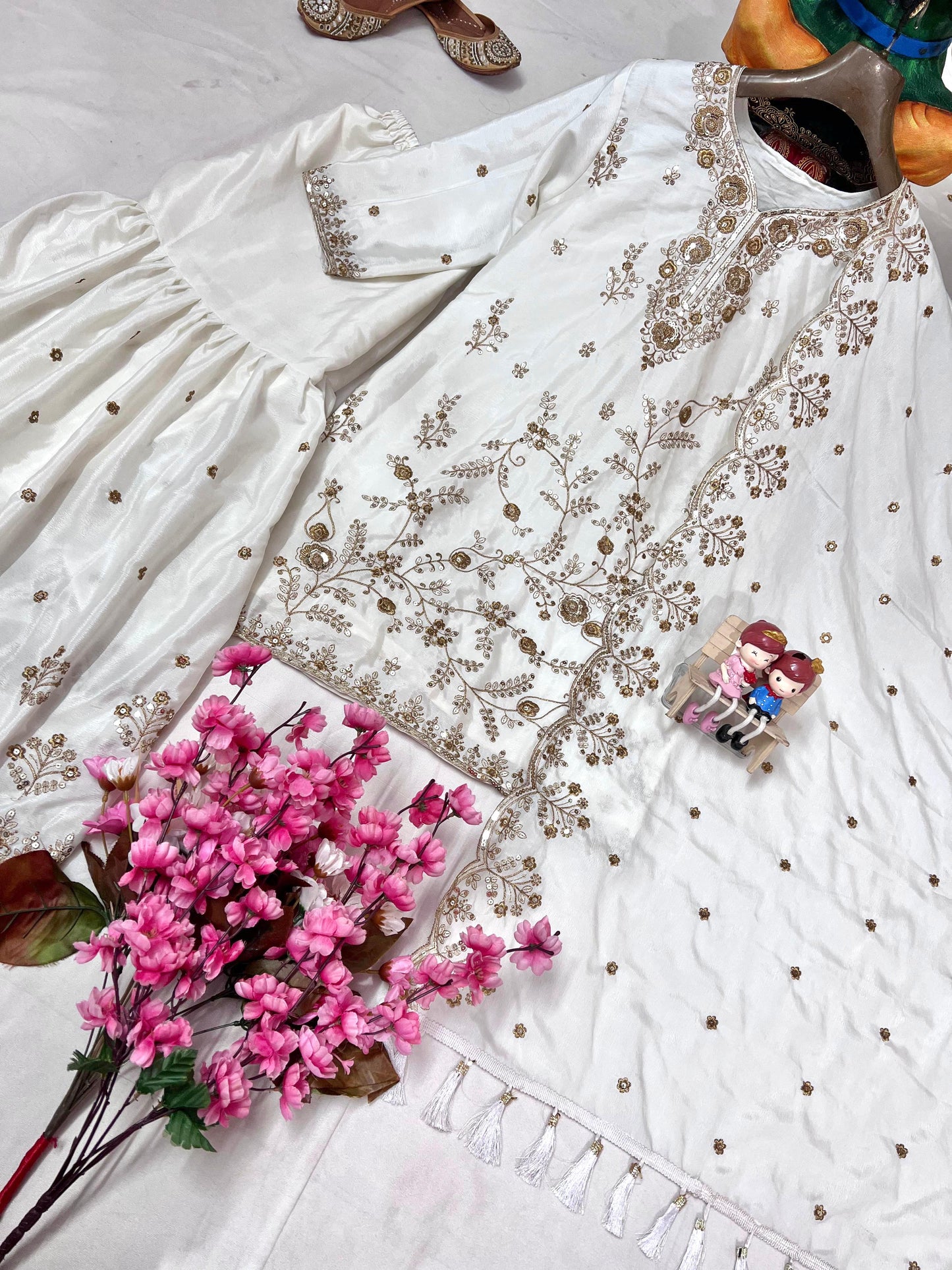 Designer Chinon Silk Sharara Set with Heavy Zari & Sequins Embroidery