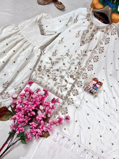 Designer Chinon Silk Sharara Set with Heavy Zari & Sequins Embroidery