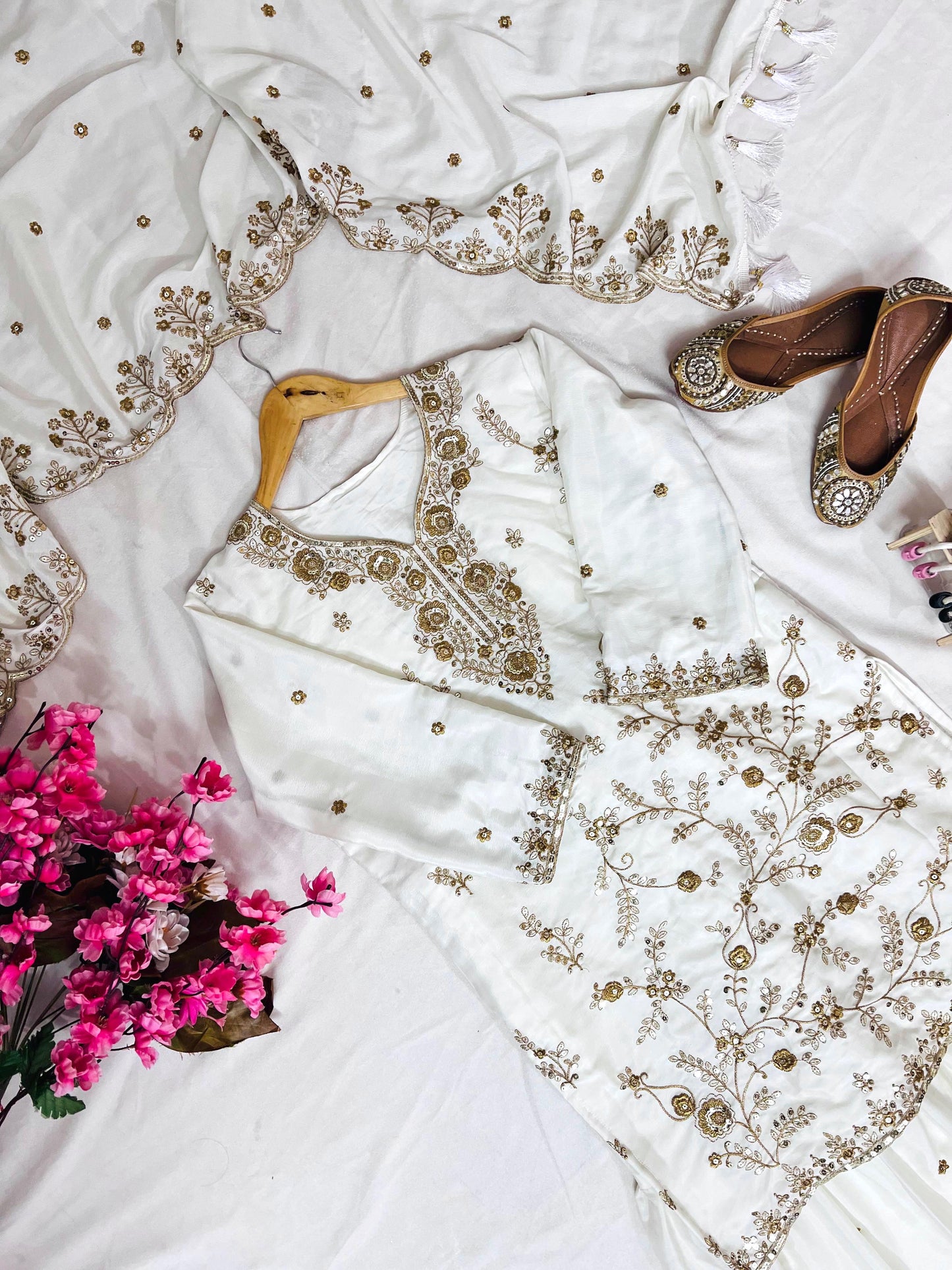 Designer Chinon Silk Sharara Set with Heavy Zari & Sequins Embroidery