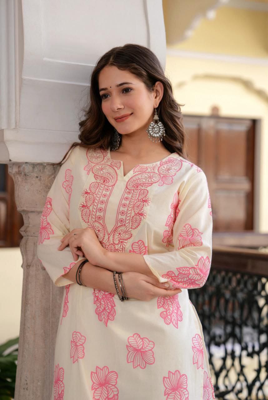 Women's Poly Rayon Kurti with Embroidery & Print