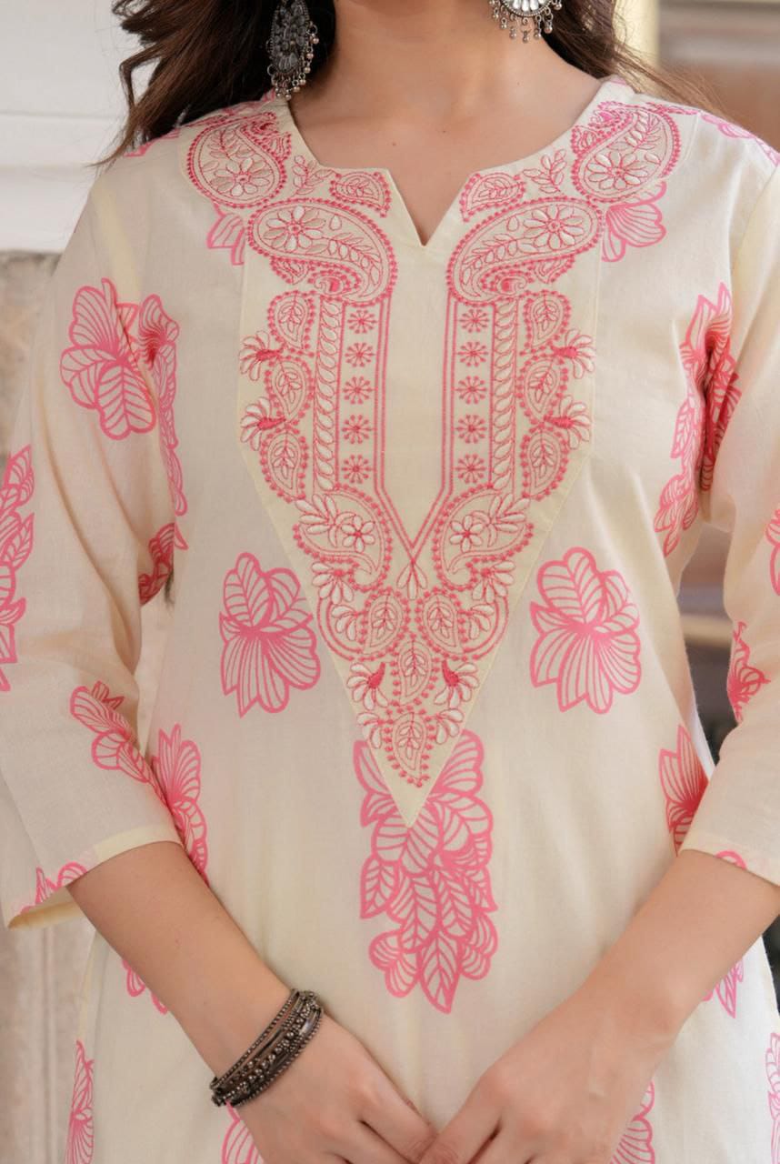 Women's Poly Rayon Kurti with Embroidery & Print