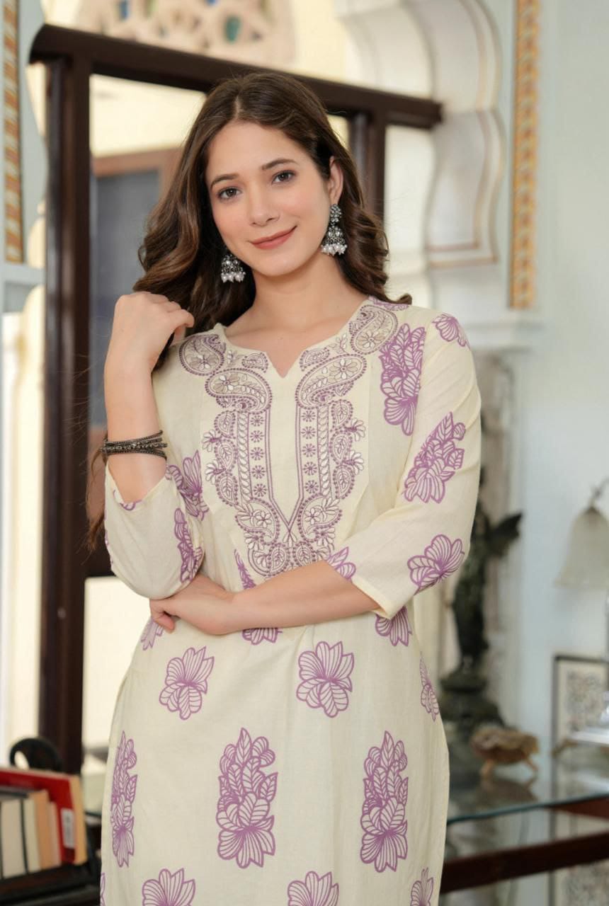 Women's Poly Rayon Kurti with Embroidery & Print