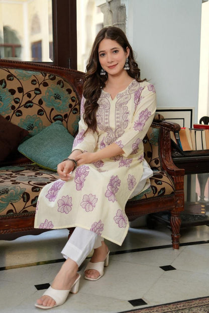 Women's Poly Rayon Kurti with Embroidery & Print