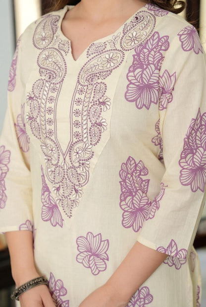 Women's Poly Rayon Kurti with Embroidery & Print